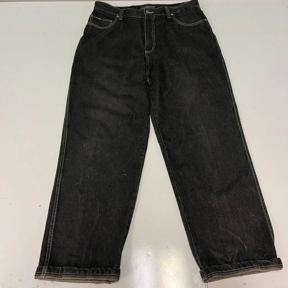 Vintage FUBU Baggy Jeans Mens 36x34 Black Y2K Hip Hop Skater Denim Wide Leg